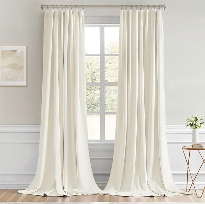 MIULEE Cream Back Tab Blackout Curtains 52x102 Inch Long 2 Panels Set | Rod - Image 9