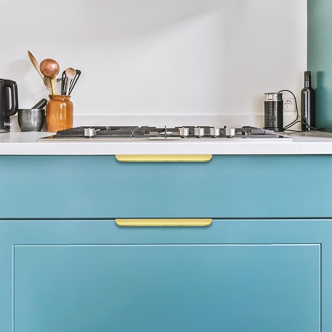 Ravinte Hardware 30 Pack Gold Cabinet Handles, 7.8 Inch (200mm) Finger Edge Pulls, 6-1/4 Inch Hole Center, Finger Pulls for Cabinets