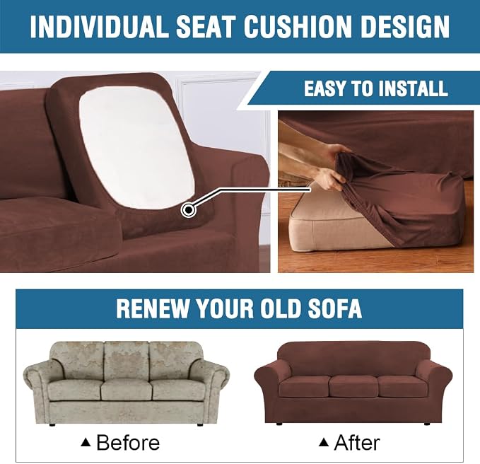 H.VERSAILTEX Modern Velvet Plush 4 Piece High Stretch Sofa Slipcover Furniture - Image 6