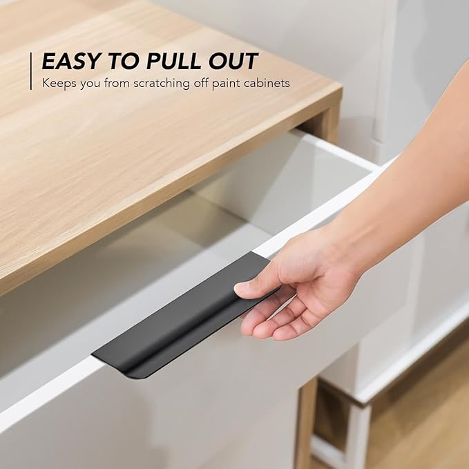 Ravinte Hardware 10 Pack Black Cabinet Handles, 5 Inch (128mm) Finger Edge Pulls, 4 Inch Hole Center, Finger Pulls for Cabinets