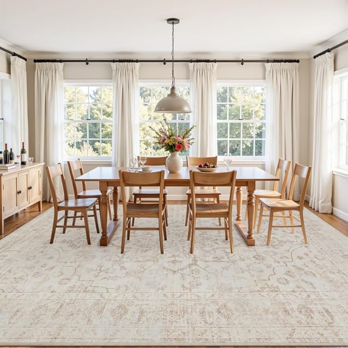 6x9 Area Rugs Living Room: Bedroom Washable Carpet Warm Beige | Vintage Boho - Image 9