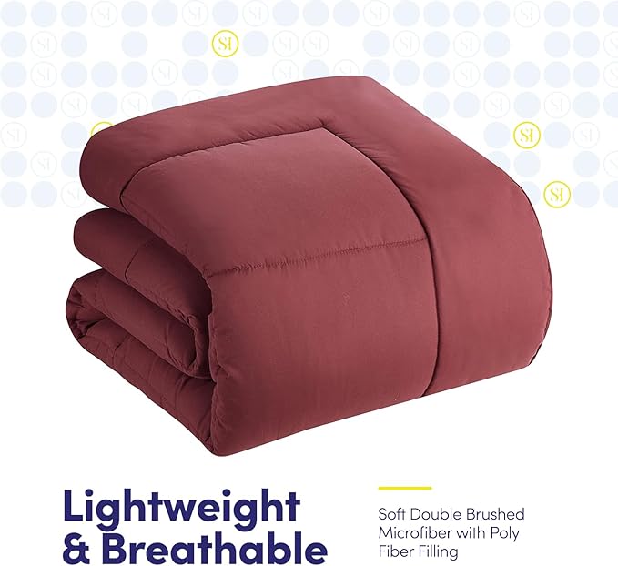 King Size Comforter Set with Sheets - 7-Piece Bedding Collection - 1 Comforter, 1 Fitted Sheet, 1 Flat, 4 Pillowcases - Deep Pocket - Soft & Premium Quality - Ideal for All Seasons, Burgundy