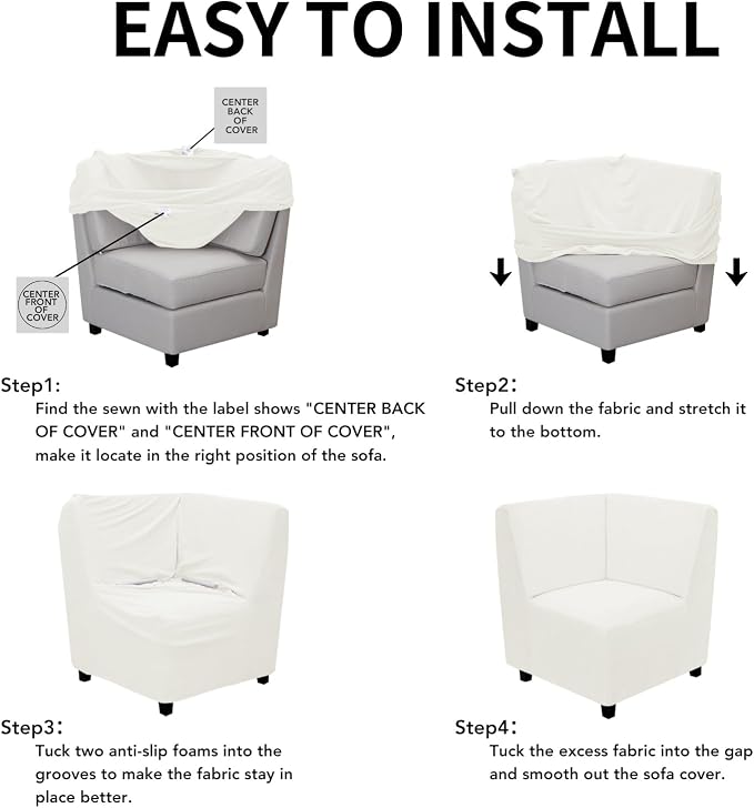 Easy-Going Stretch Soft Sectional Corner Sofa Couch Slipcover Cream | 1-Piece - Image 5