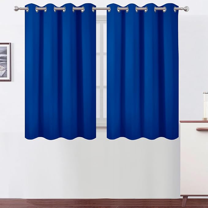 Blackout Curtains 66 x 54 Inch Long Royal Blue Curtains Set of 2 Panels Room by Lemomo