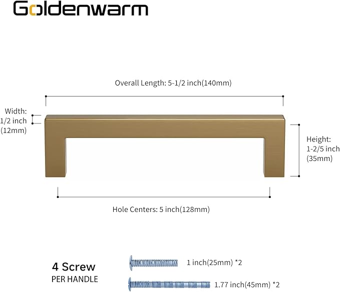 goldenwarm 20 Pack Champagne Bronze Cabinet Pulls Gold Cabinet Handles 5 Inch Champagne Drawer Pulls Brushed Bronze Drawer Handles Kitchen Dresser Hardware T Bar Square Hardware for Dresser Bedroom