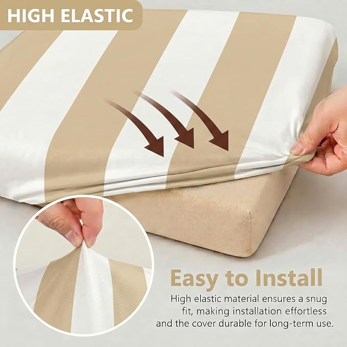 CALBODE 8 Pcs Outdoor Seat Cushion Covers, Striped Stretch Chair Seat Cover - Image 3