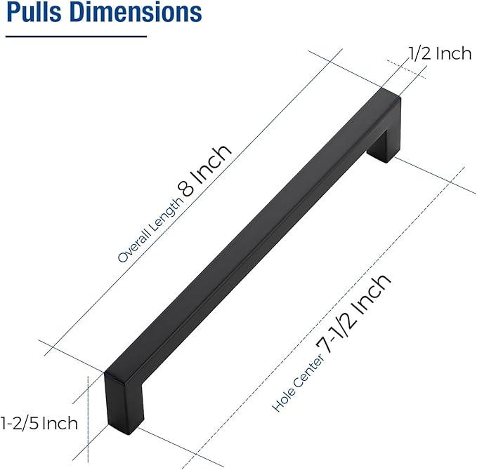 JOY DECOR 4 Pack Cabinet Handles, Black Cabinet Pulls, 7-1/2 Inch Kitchen Closet Handles Square Drawer Pulls Stainless Steel Drawer Hardware, 192mm Hole Centers