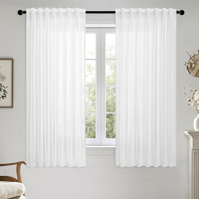 MIULEE White Linen Curtains Short 45 Inch Long 2 Panels by MIULEE