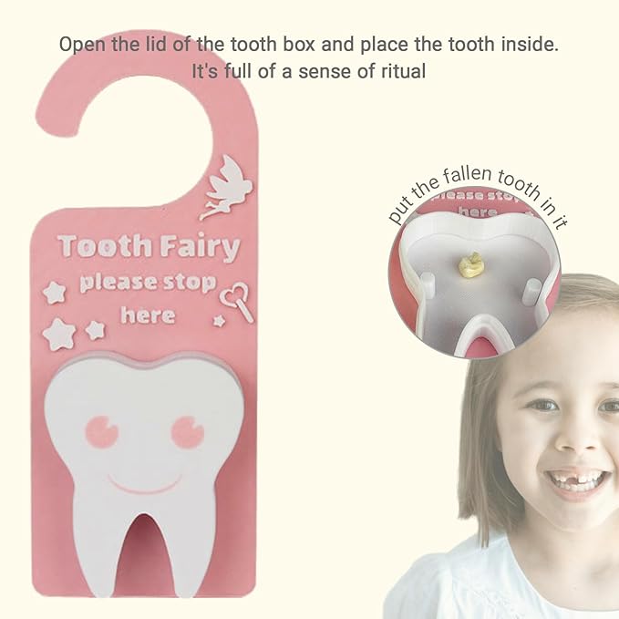 Tooth Fairy Tooth Holder Box Tooth Fairy Door Hanger with Money Box Keepsake Tooth Fairy Box Encourage Gifts for Lost Teeth Boy Girl Milk Teeth (Hot Pink)