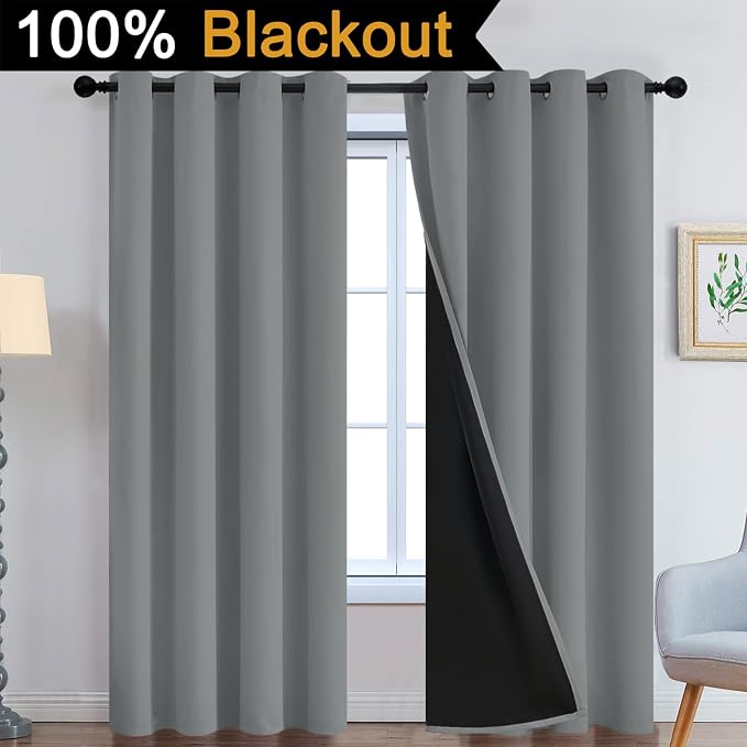 Yakamok Dove Grey 100% Blackout Curtains 96 Inches Long 52" Wide 2 Panel | - Image 2