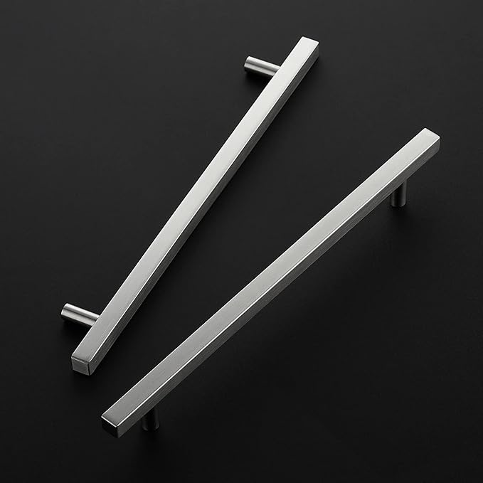 Ravinte Brushed Nickel Cabinet Handles 5 Pack 10 inch Satin Nickel Square Cabinet Pulls Silver Hardware for Kitchen 12-1/2 inch Overall Length Stainless Steel Drawer Pulls