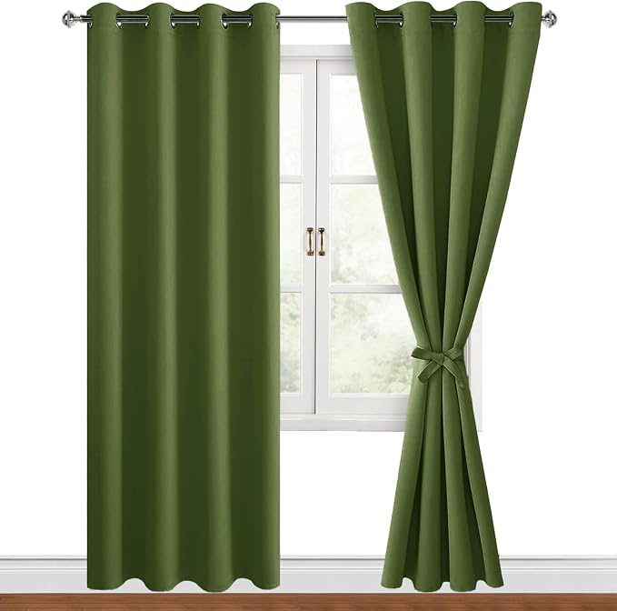 Blackout Curtains for Bedroom, Olive Green, 52 x 84 Inch 2 Panels | Thermal - Image 8