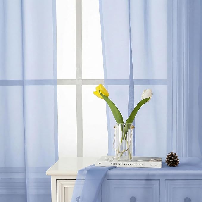 Denim Blue Sheer Curtains 72 Inches Long 2 Panels, Rod Pocket Light Filtering - Image 2