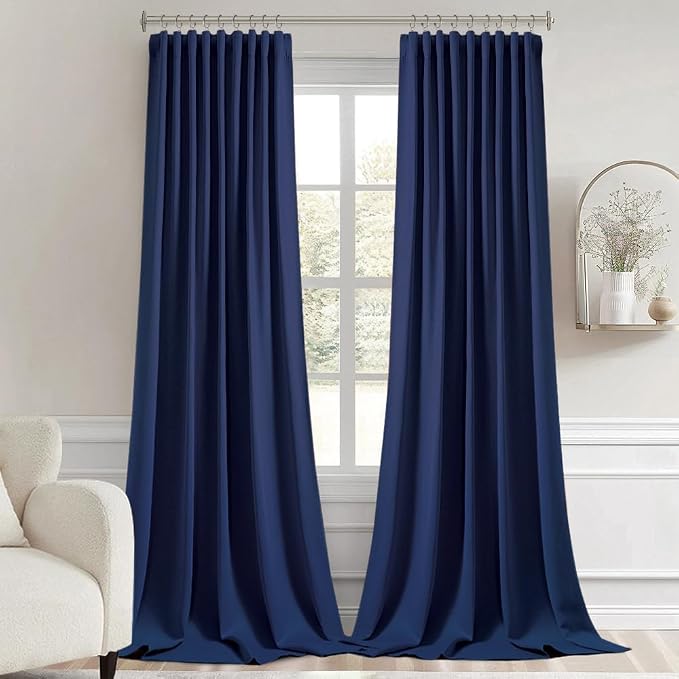 MIULEE Navy Blue Back Tab Blackout Curtains 52x120 Inch Long 2 Panels Set | Rod - Image 9