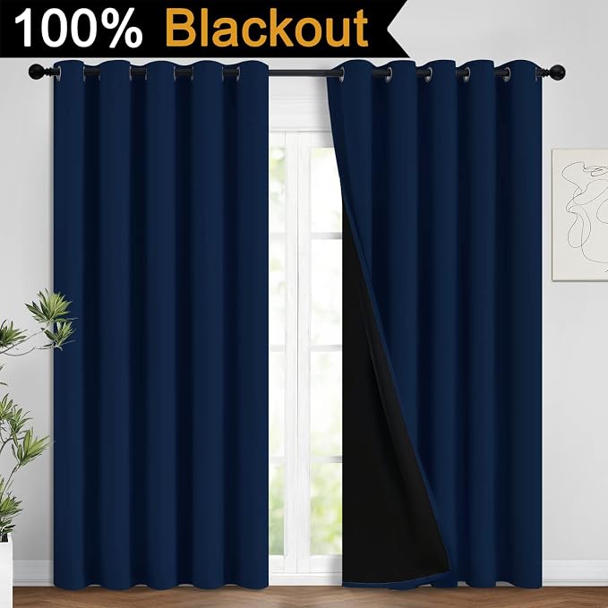 Yakamok Navy Blue 100% Blackout Curtains 96 Inches Long 62" Wide, 2 Panels | - Image 2