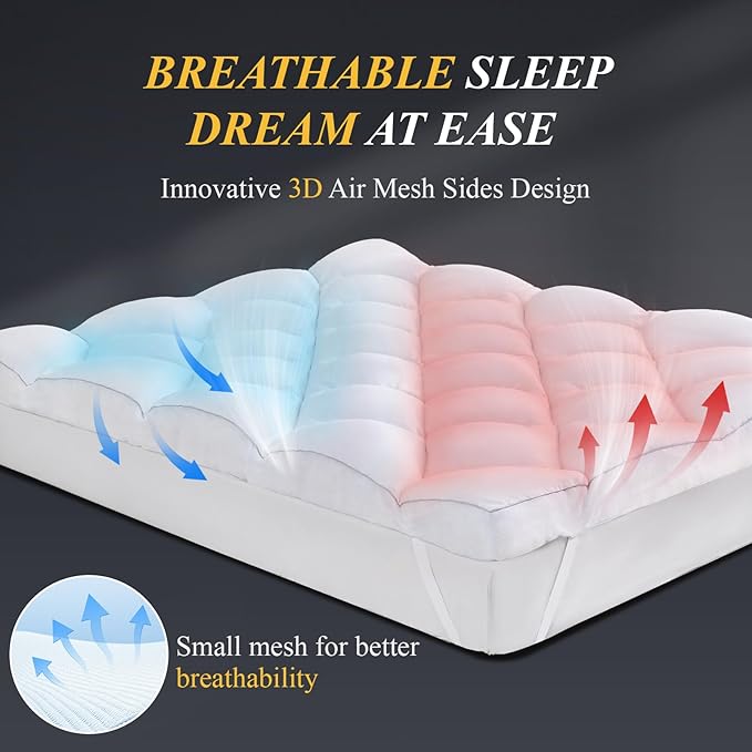 DOWNCOOL 3 Inch Twin Mattress Topper, Ultra Thick and Fluffy Supportive Memory Foam Mattress Topper for Body Pain, Mattress Pad with Breathable Mesh Design for Deep Sleep,75x39x3 Inches