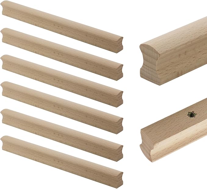6Pcs Unfinished Beech Wood Solid Furniture Pulls Handles,Unfinished Unpainted Paintable Wooden Handles Cupboard Closet Drawer Handle Pull,Length 11.81",Hole Dis.8.82"