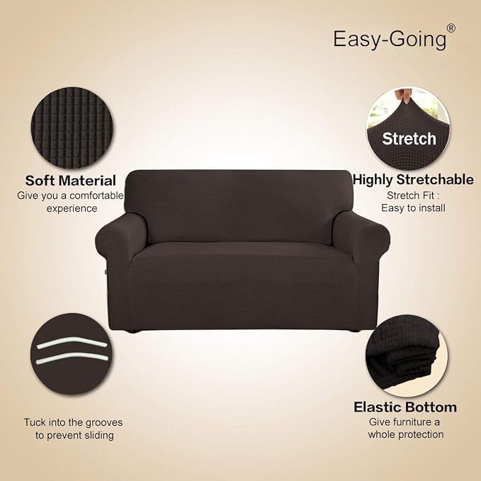 Easy-Going Stretch Loveseat Couch Covers Washable Chocolate | 1-Piece Loveseat - Image 3