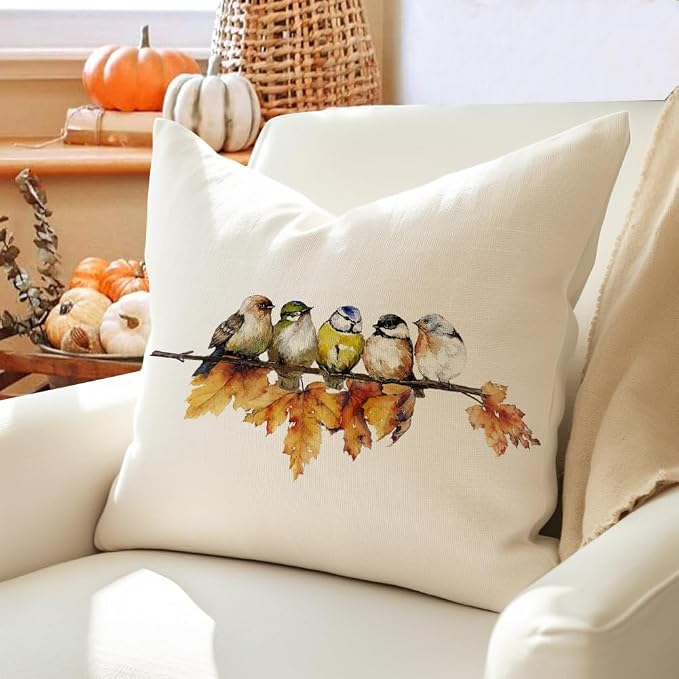 RABUSOFA Fall Pillow Covers 18x18 Inch Watercolor Bird Autumn Decorations - Image 2