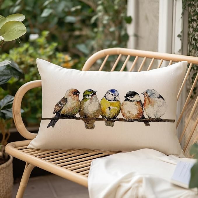 RABUSOFA Watercolor Birds Pillows Decorative Throw Pillows 12x20, Hand-Painted - Image 5