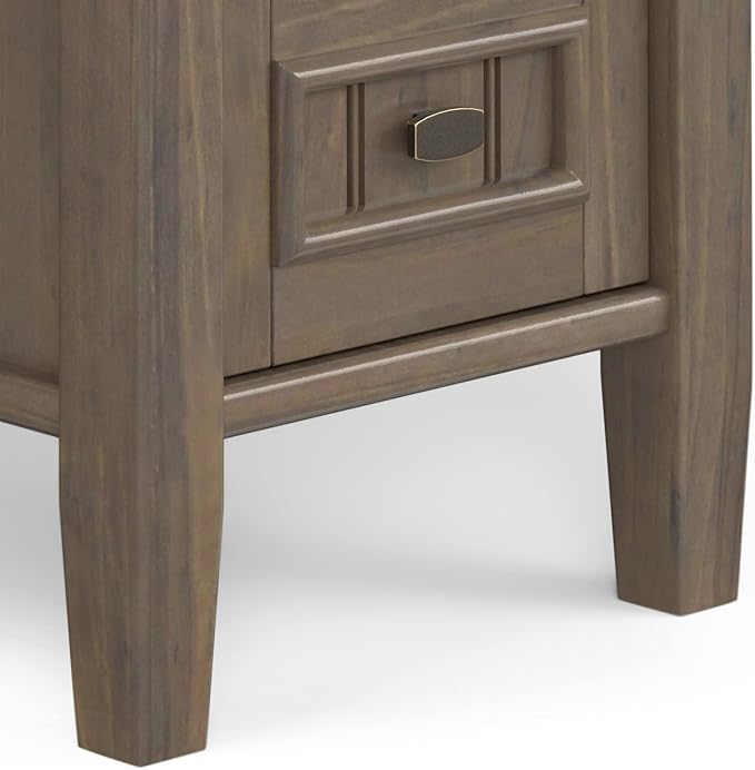 SIMPLIHOME Lev SOLID WOOD 14 Inch Wide Rectangle Transitional Narrow End Table in Smoky Brown, For the Living Room and Bedroom