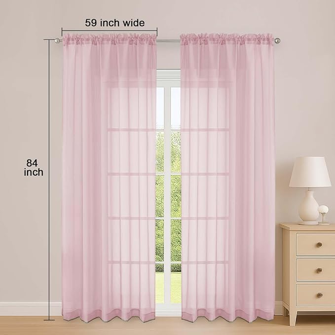 Sheer Curtains 84 Inches Long 2 Panels Set, Sheer Blush Curtains - Image 2