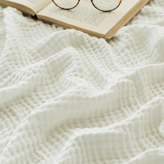 EMME Muslin Blankets for Adults White Small Blanket 40" x 50" | Throw Blanket by EMME