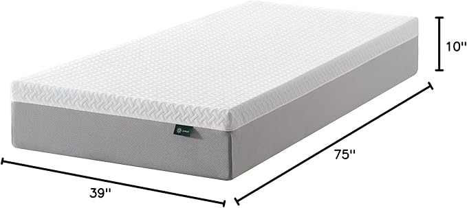 ZINUS 10 Inch Green Tea Essential Memory Foam Mattress [New Version], Twin, Fiberglass Free, Medium Feel, Breathable Airflow Memory Foam, Certified Safe Foams & Fabric, Mattress in A Box