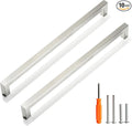 Cabinet Pulls Brushed Nickel Cabinet Handles Square Drawer Pulls, 10 Pack 11-1/3 Inch Stainless Steel Kitchen Door Cupboard Cabinet Handles, Cabinet Hardware Handles, 288mm Hole Centers