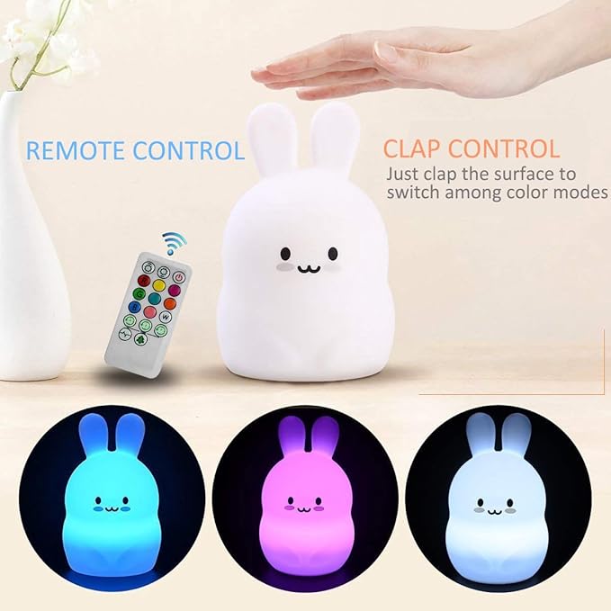 Rabbit Night Lights for Kids, Babies Nursery Lamp, Kids lamp, Child Bedroom Bedside Lamp, Changeable Brightness & Color Children's Table Night-Lights, Holiday Gifts, Child Gift - Medium