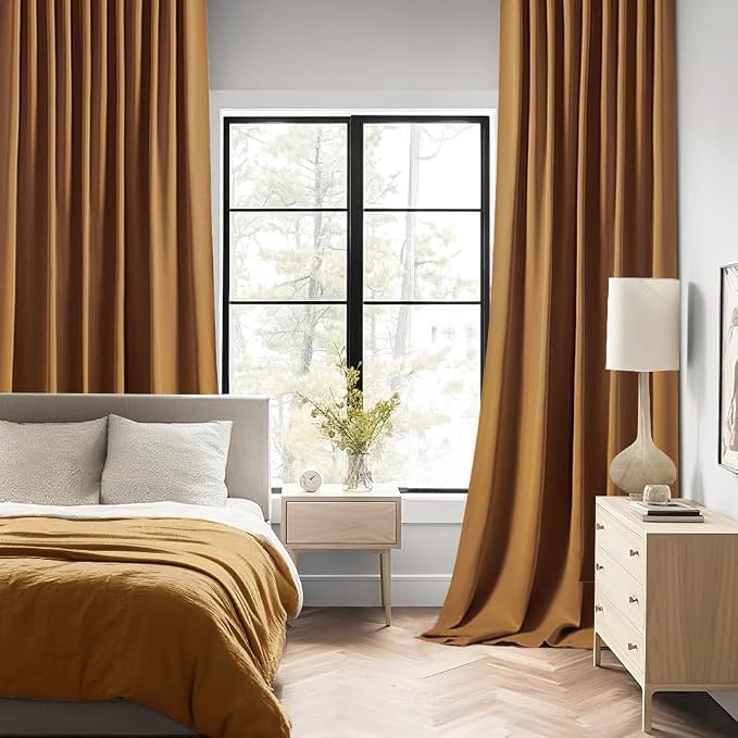 MIULEE Golden Brown Back Tab Blackout Curtains 52x63 Inches Long 2 Panels | Rod - Image 2