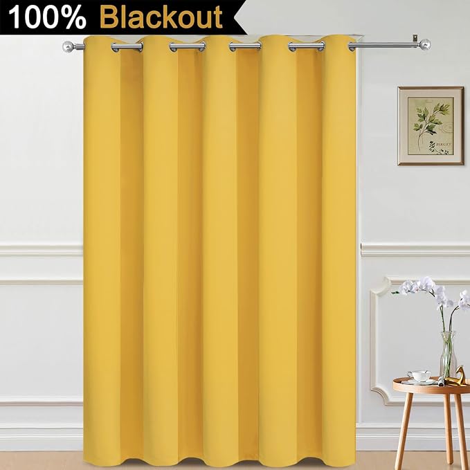 Yakamok Mustard Yellow Blackout Patio Door Curtain Panels W70 x L84, 2 Thick - Image 2