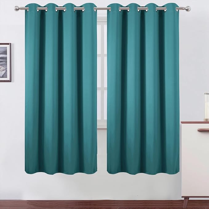 Blackout Curtains 66 x 72 Inch Long Sea Teal Curtains Set of 2 Panels Room by Lemomo