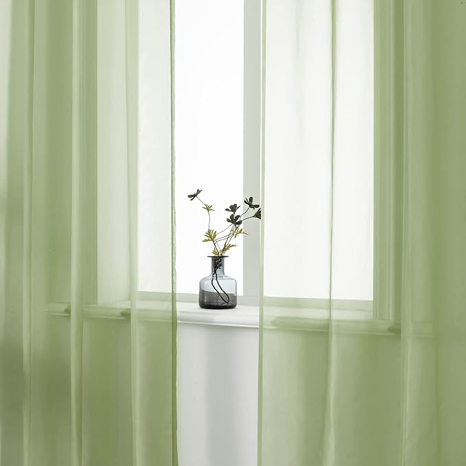 DUALIFE 54 Inch Length Sage Green Sheer Curtains for Kitchen Window 2 Panels Set Home Decoration Spring Window Treatments for Living Room Bathroom Dining Room St Patric Day Decor 52X54 Inhces Long