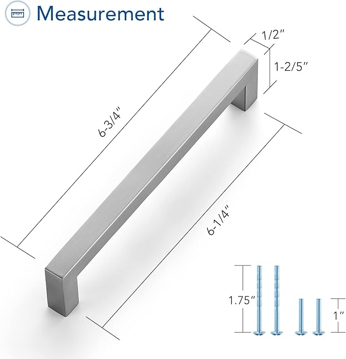 Ravinte 20 Pack Brushed Nickel Kitchen Cabinet Handles 6-1/4 Inch Cabinet Pulls Square Kitchen Hardware for Cabinet Drawer Pulls Drawer Handles Come with Screwdriver