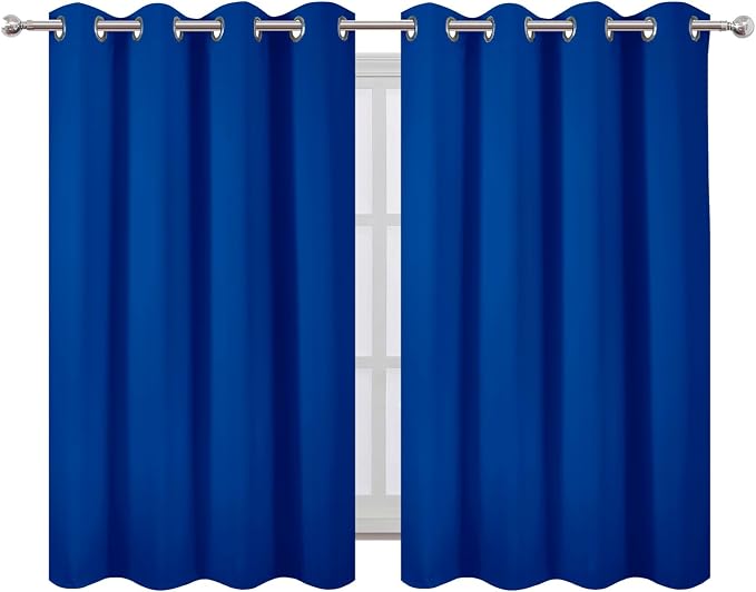Blackout Curtains 66 x 54 Inch Long Royal Blue Curtains Set of 2 Panels Room - Image 2