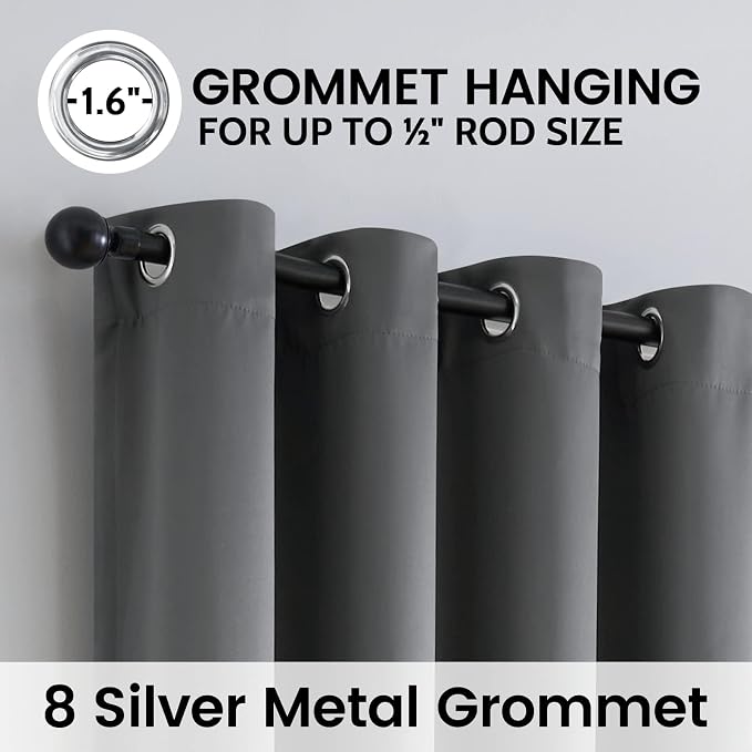 SimpleHome Grey 100% Blackout Curtains Room Darkening Living Room 72 Inch | - Image 6