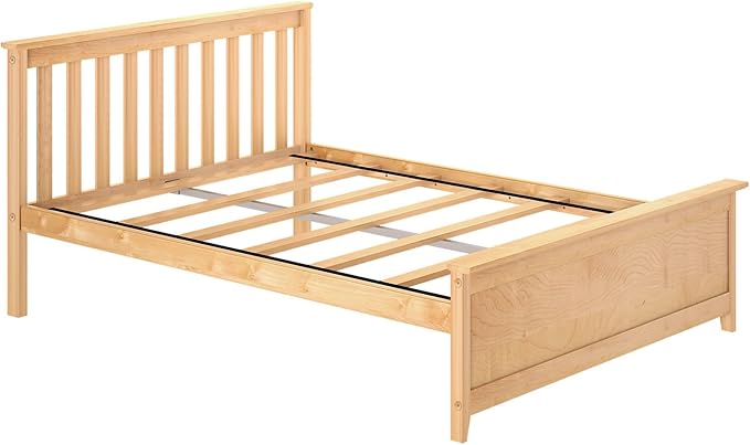 Max & Lily Full Size Bed Frame with Slatted Headboard, Solid Wood Platform Bed for Kids, No Box Spring Needed, Easy Assembly, Natural