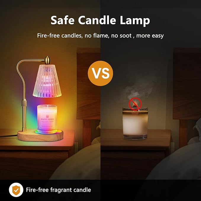 Dimmable Candle Warmer Lamp with RGB Mode & Timer, Electric Melting Lamps for Jar Candles, Wax Melt Warmers for Home Bedroom Decor (8 Colors LED Changing)