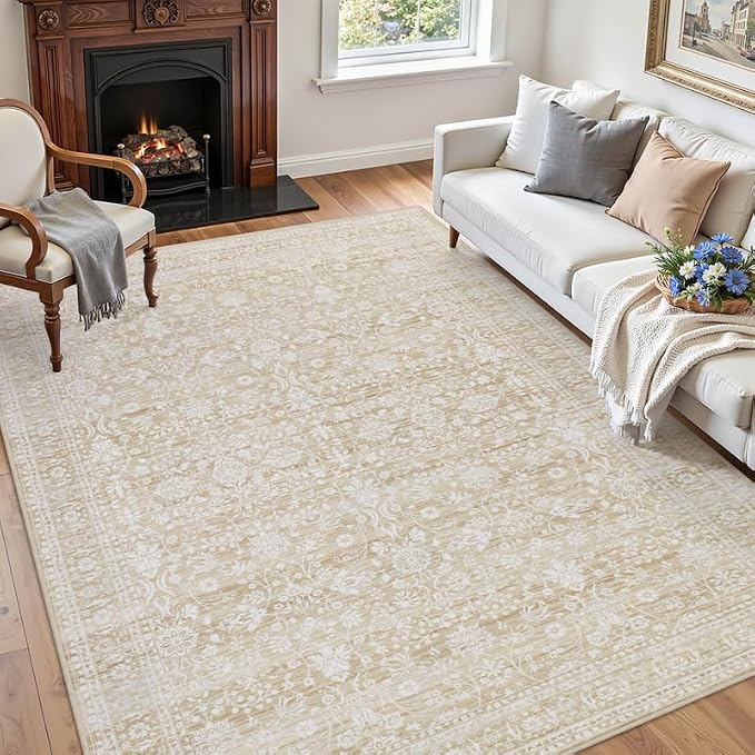 6x9 Area Rugs Living Room: Bedroom Washable Carpet Natural Beige | Large - Image 3