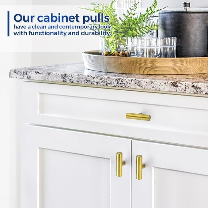 JOY DECOR 5 Pack Cabinet Knobs, 2in Gold Kitchen Cabinet Handles, Single Hole Drawer Knobs for Dresser