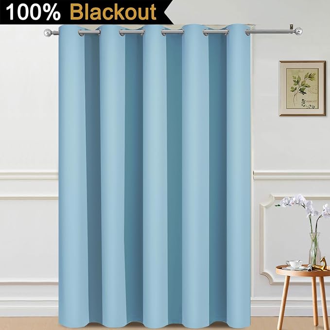 Yakamok Sky Blue Blackout Patio Door Curtain Panels W70 x L84, 1 Panel | Noise - Image 2
