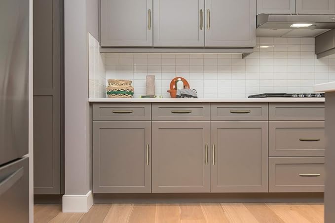 Ravinte 24 Pack 5 Inch Cabinet Pulls Brushed Brass Stainless Steel Kitchen Drawer Pulls Cabinet Handles 5”Length, 3” Hole Center