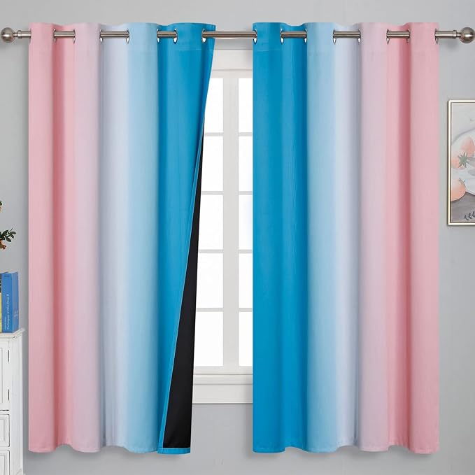 Pink and Blue Ombre Curtains for Bedroom 63 Inch Long | Room Darkening Curtains - Image 2