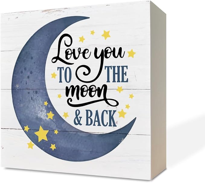 Inspirational Wooden Nursery Decor - Star Moon Signs for Kids Room & Family Love - 'Love You to the Moon and Back'