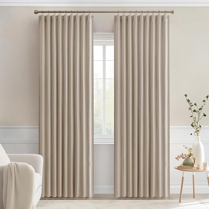 MIULEE Taupe Back Tab Blackout Curtains 52x84 Inch Length 2 Panels Set | Rod - Image 9