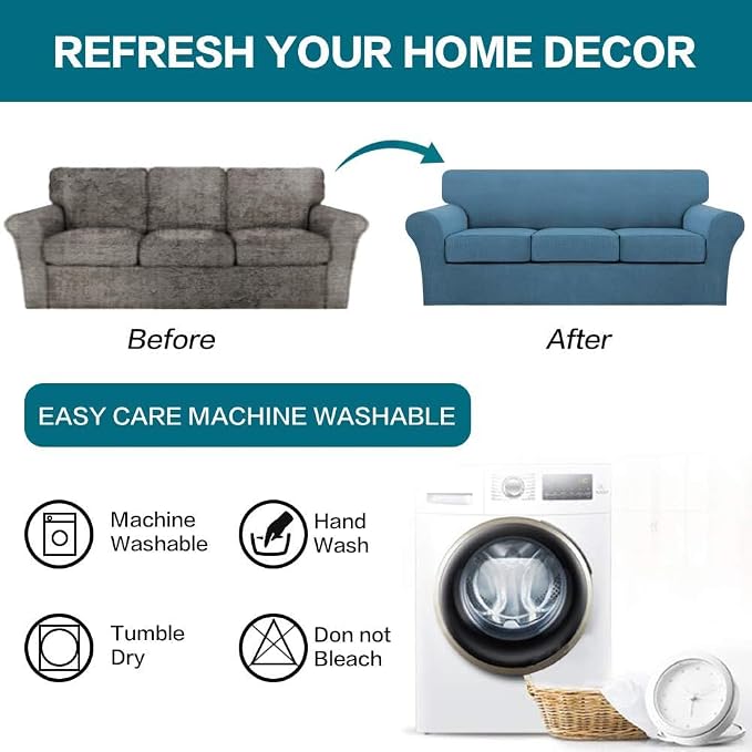 Turquoize 4 Piece Sofa Covers For 3 Cushion Couch Sofa Slipcover Soft Couch - Image 7