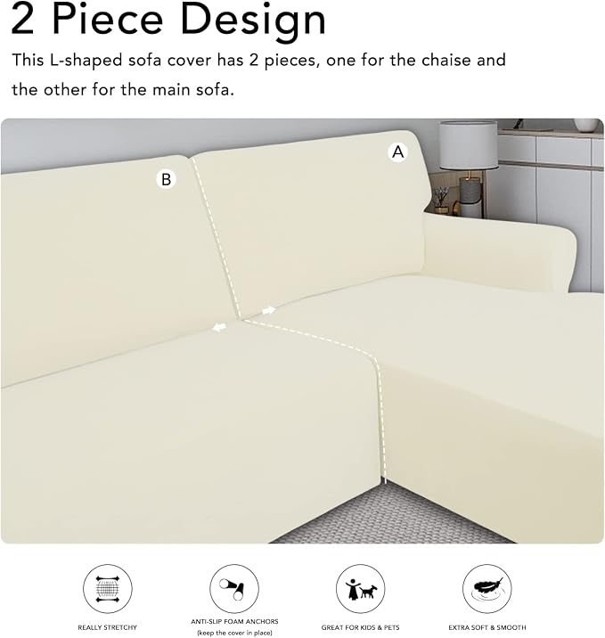 PureFit Stretch Sectional Couch Covers 2 pcs Non Slip L Shape Sofa Cover | - Image 4