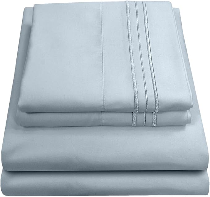 King Size Sheets - Breathable Luxury Bed Sheets with Full Elastic & Secure Corner Straps Built In - 1800 Supreme Collection Extra Soft Deep Pocket Bedding Set, Sheet Set, King, Misty Blue