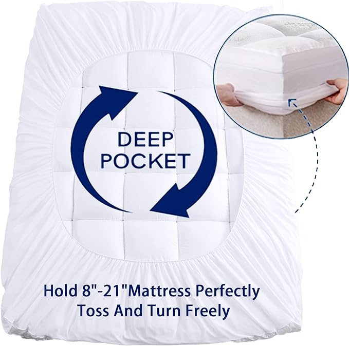 Mattress Topper California King Size, Cooling Extra Thick Breathable Viscose Made from Bamboo Mattress pad, Soft Quilted Fitted Mattress Cover with 1000 GSM Down Alternative Fill (8-21”Deep Pocket)